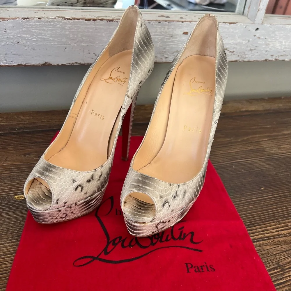 Christian Louboutin  Peep Toe Platform Pump -Grey Snakeskin - Picture 3 of 17